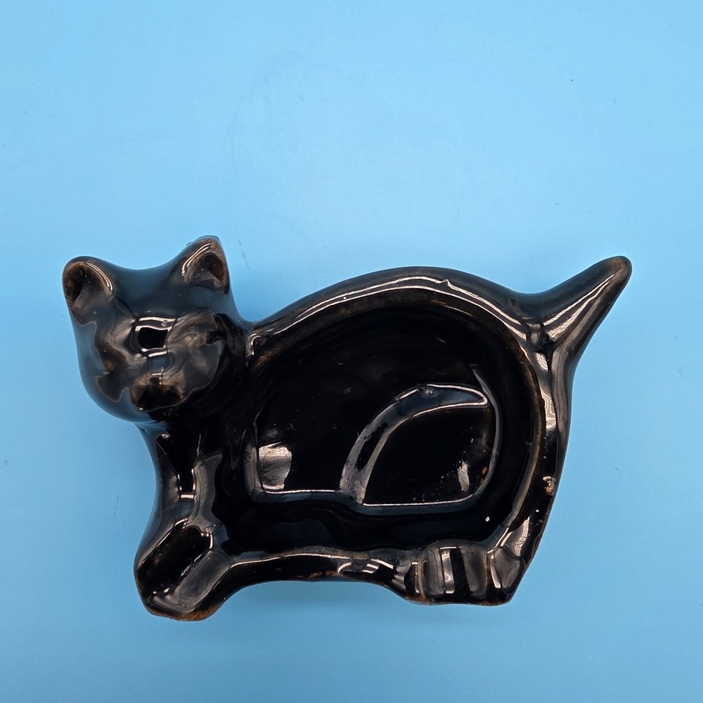 Cute Vintage Black Cat Made In Japan Ashtray Trinket Dish